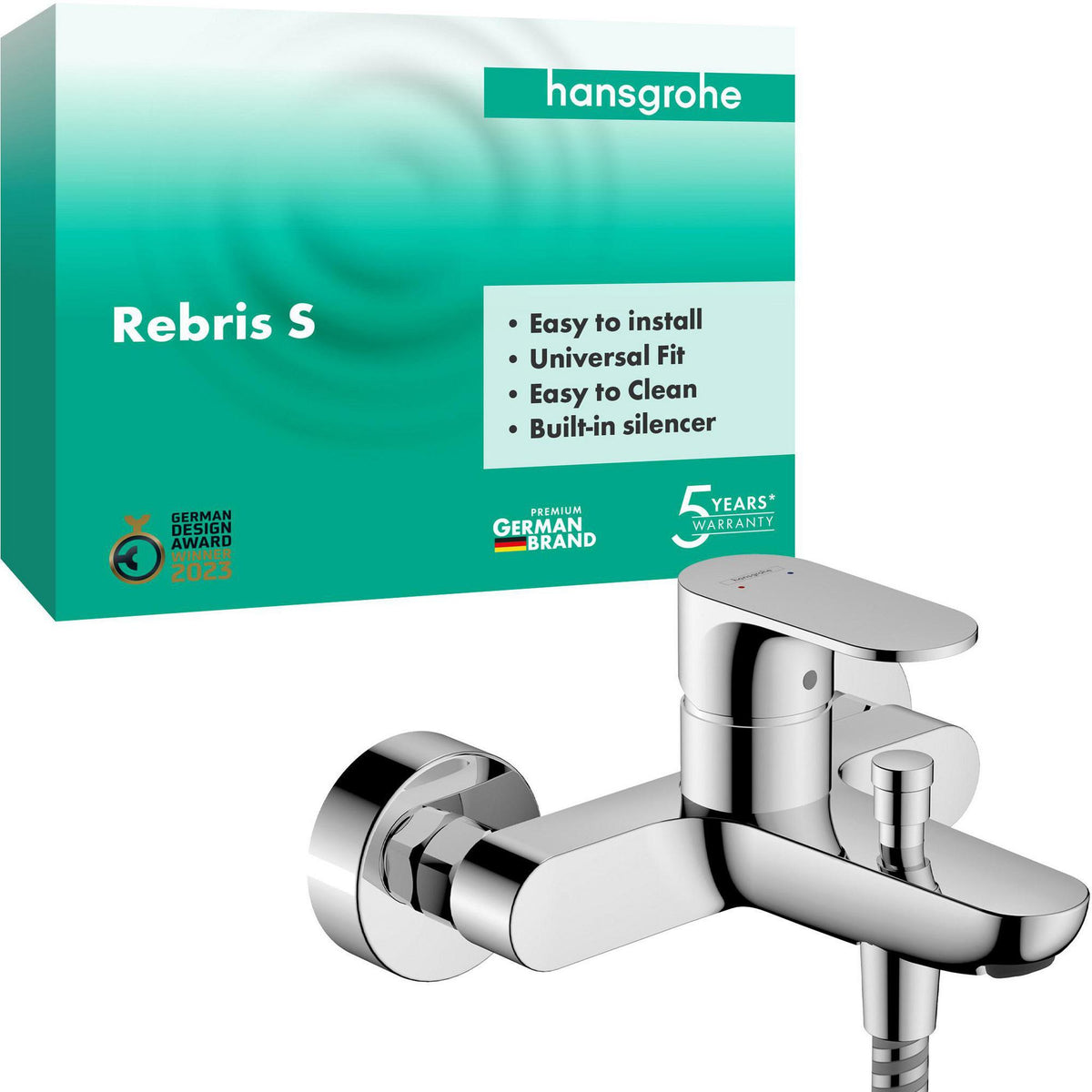 HANSGROHE Rebris S Einhebel-Wannenmischer Aufputz Chrom – Wandmontage, 2 Verbraucher, Temperaturbegrenzung