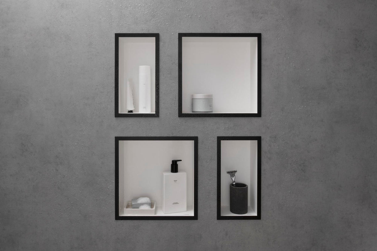 HANSGROHE XtraStoris Individual Wandnische mattweiß 300x150x100 mm mit Designrahmen – Edelstahl V2A