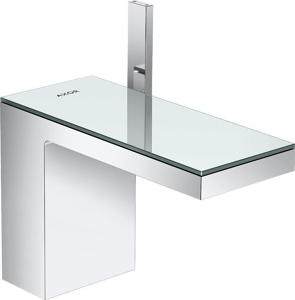 AXOR MYEDITION 110 Einhebel-Waschtischmischer mit Platte und Push-Open Ablaufgarnitur in Chrom