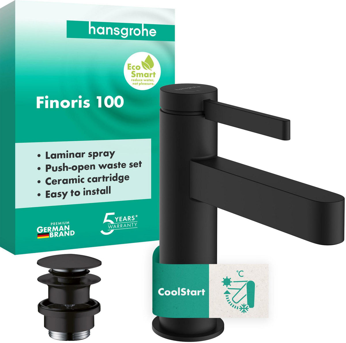 HANSGROHE Finoris 100 CoolStart Waschtischmischer mit Push-Open Ablaufgarnitur chrom