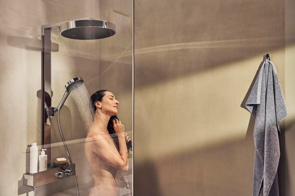 Hansgrohe Rainfinity 350 Showerpipe mit Kopfbrause 360 mm – Chrom, Thermostat, PowderRain
