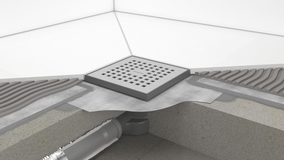HANSGROHE Punktablauf RainDrain Brilliance Komplettset Edelstahl gebürstet 150x150mm