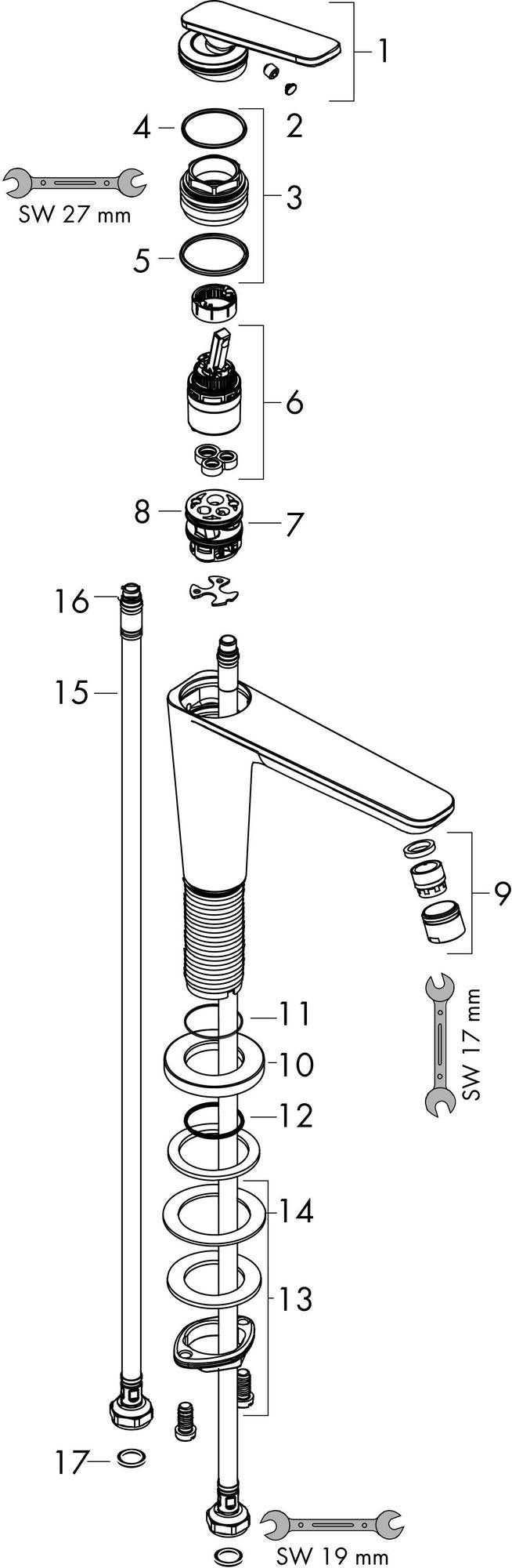 AXOR Citterio C Einhebel-Waschtischmischer 125 mm mit Ablaufgarnitur, chrom