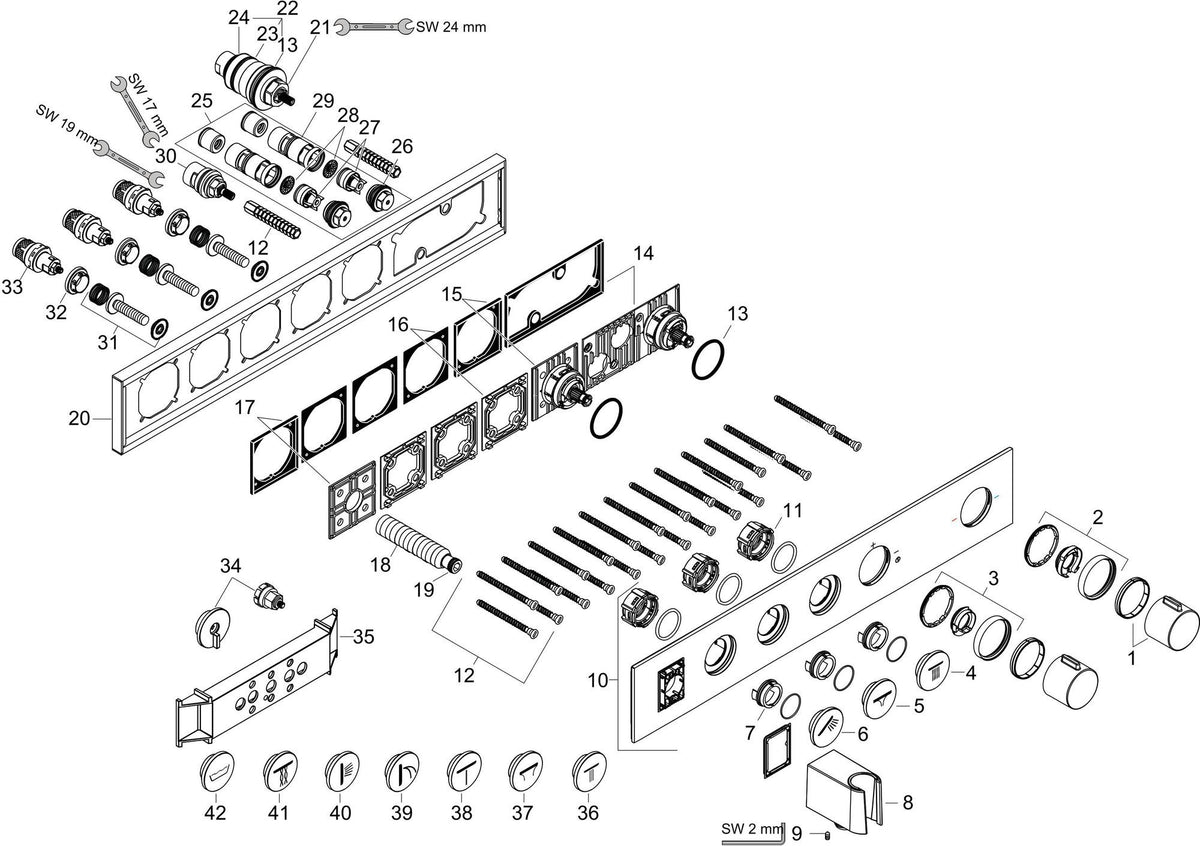 AXOR ShowerSolutions Select Thermostatmodul 530/90 Chrom – 3 Verbraucher, gleichzeitige Nutzung