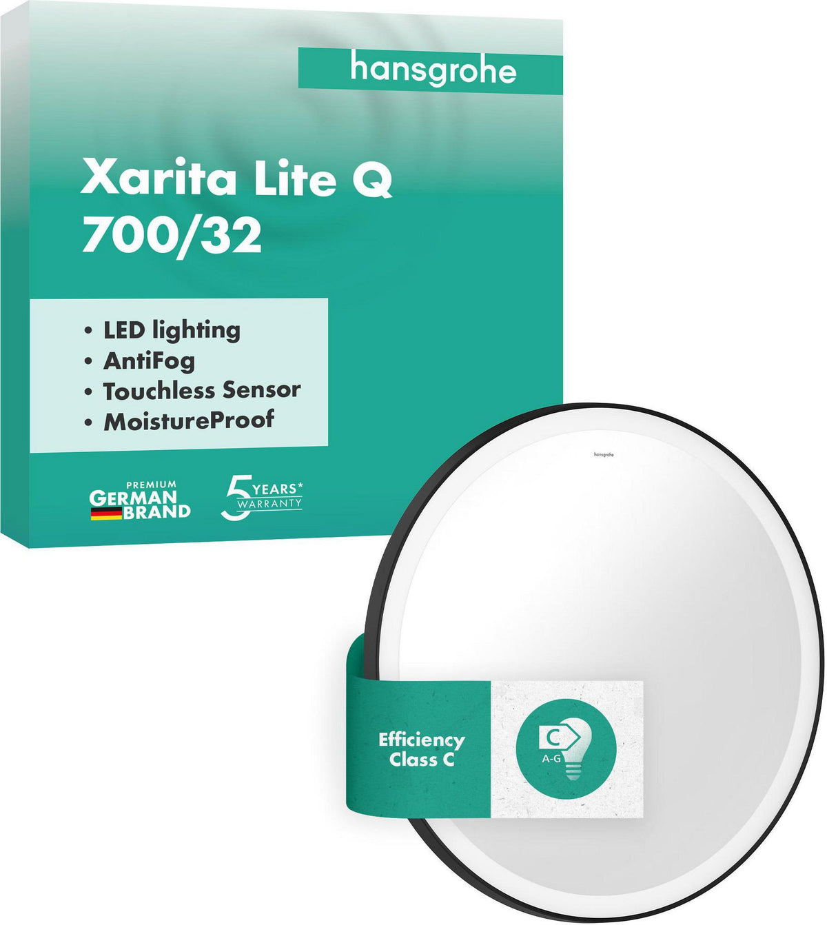 HANSGROHE Spiegel Xarita Lite S – runder LED-Wandspiegel 700 mm mit TouchlessSensor und AntiFog