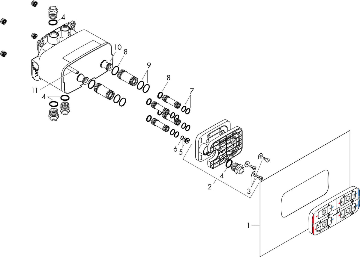 AXOR ONE Grundkörper für Thermostatmodul – Unterputz-Einbaukörper mit 2 Eingängen und 4 Ausgängen