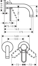 AXOR UNO Einhebel-Waschtischmischer Unterputz 165 mm Bügelgriff Chrom
