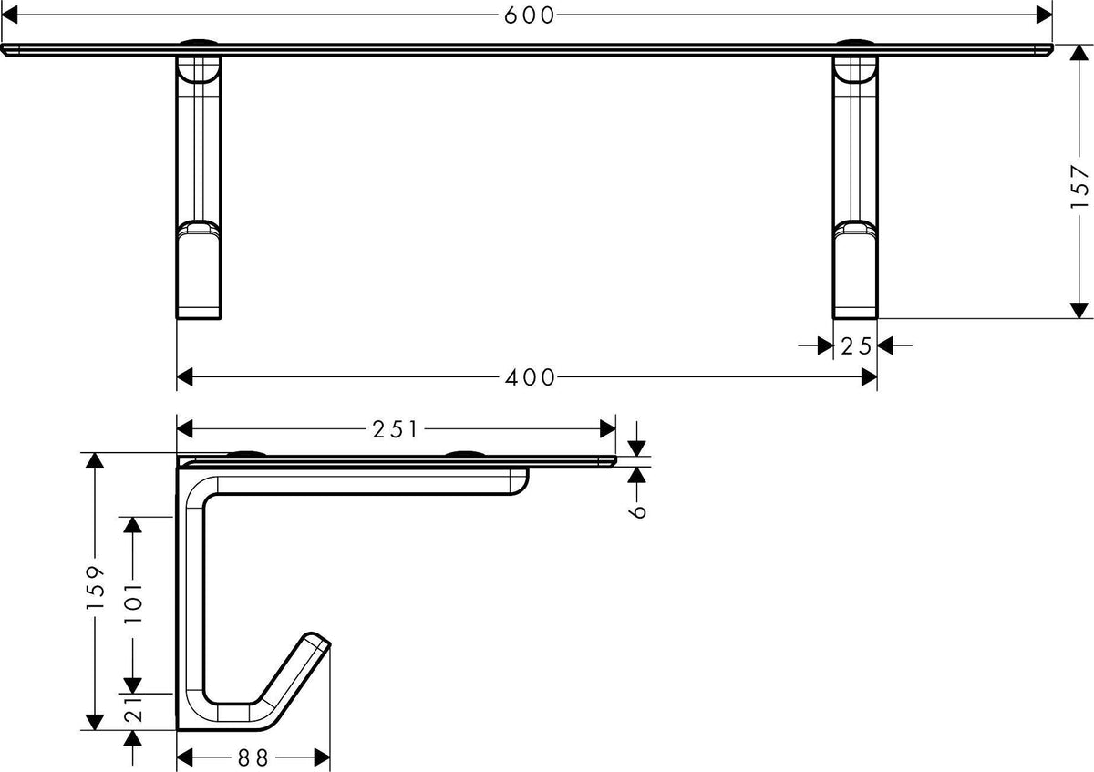 AXOR Universal Softsquare Badetuchablage 600 mm – Glasablage mit Haken in Chrom