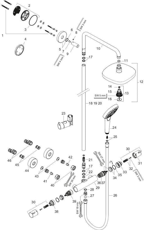 HANSGROHE Showerpipe CROMA SELECT E 180 2jet DN 15 – Duschsystem mit Thermostat, weiß/chrom