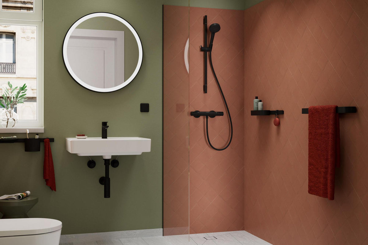 HANSGROHE WallStoris Handtuchhalter 581 mm mattschwarz – Wandmontage zum Kleben oder Bohren