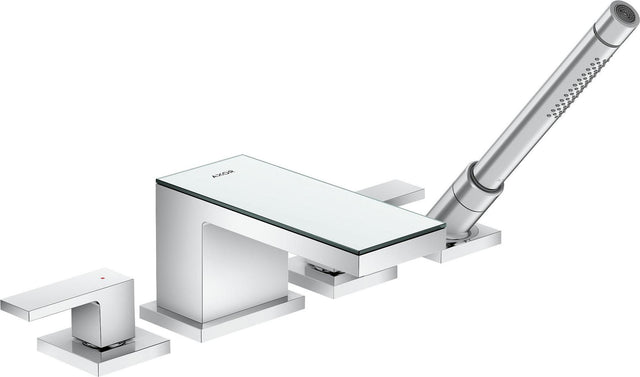 AXOR MyEdition 4-Loch Wannenrandarmatur chrom mit Glasplatte, Stabhandbrause und Secuflex Schlauch