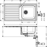HANSGROHE Einbauspüle S41 400 mit Abtropffläche – Edelstahl, reversibel, flächenbündig
