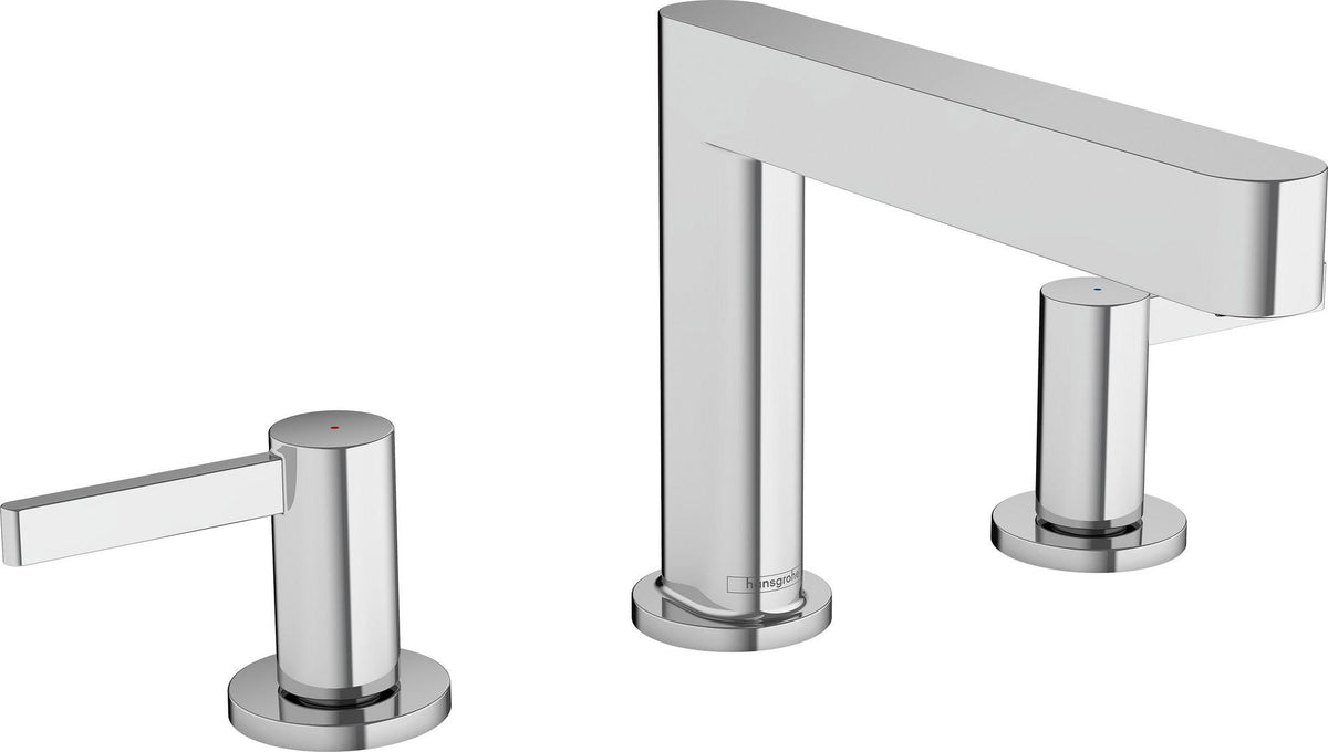 HANSGROHE Finoris 110 3-Loch-Waschtischarmatur mit Push-Open Ablaufgarnitur, Chrom