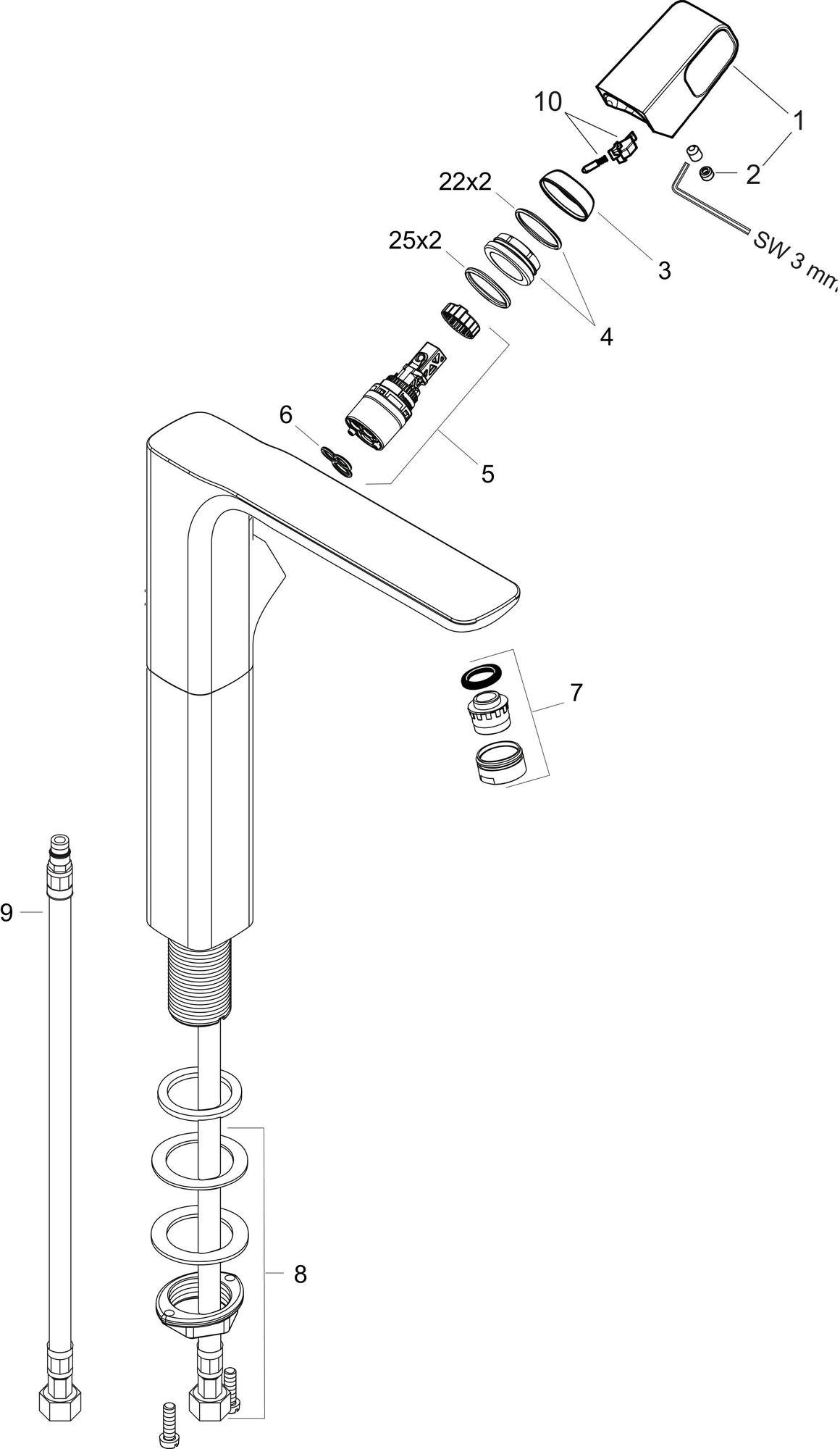 AXOR URQUIOLA Einhebel-Waschtischmischer 280 DN 15 von Hansgrohe – für Waschschüsseln ohne Zugstange, chrom