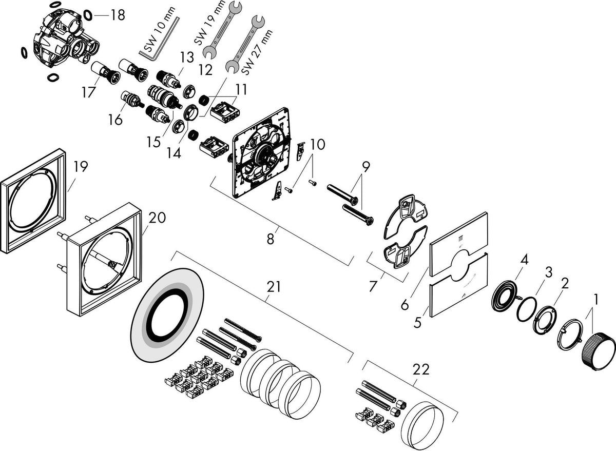 AXOR ShowerSelect ID Unterputz-Thermostat eckig, 2 Verbraucher, Chrom – präzise Steuerung