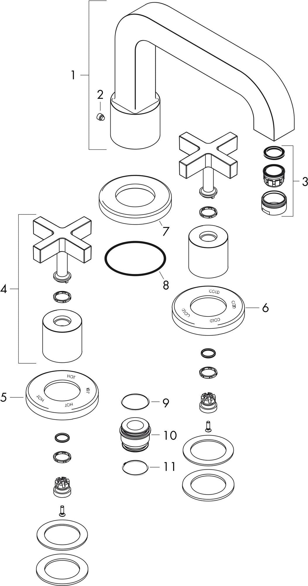 AXOR CITTERIO 3-Loch-Wannenrandarmatur DN 15 – thermostatisch, Kreuzgriffe, chrom