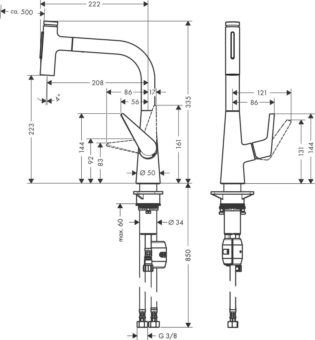 HANSGROHE HG Spültischmischer 220 Select 2jet Ausziehbrause M5110-H220 chrom