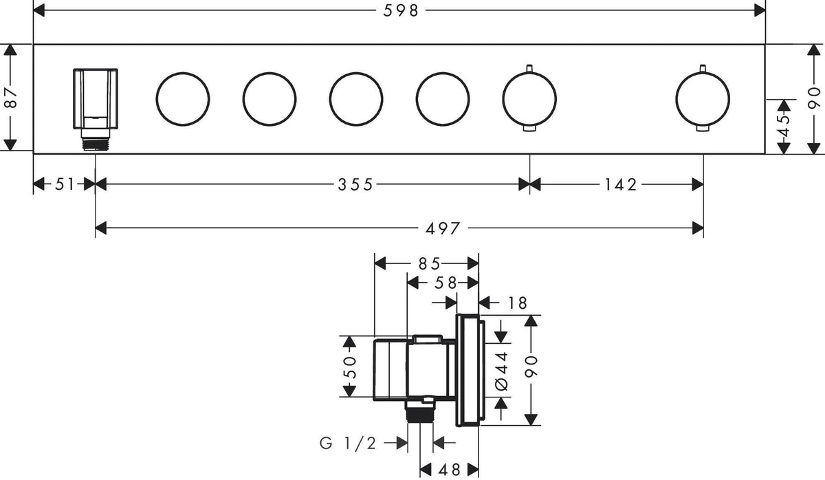 AXOR ShowerSolutions Select 600/90 Thermostatmodul – 4 Verbraucher, chrom