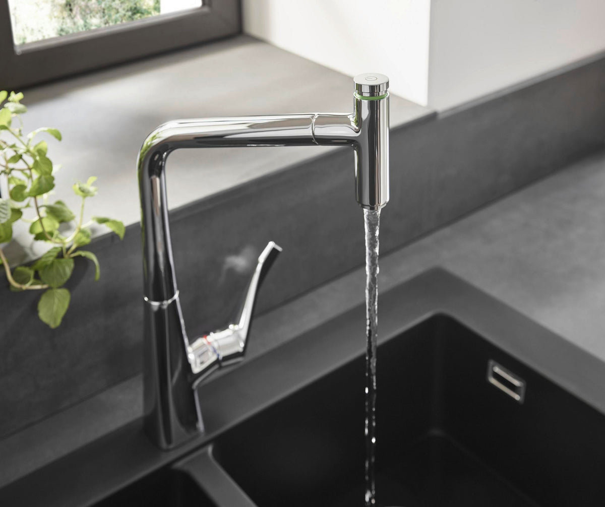 HANSGROHE Metris Select 320 Küchenmischer mit Ausziehauslauf, Select-Knopf und ComfortZone