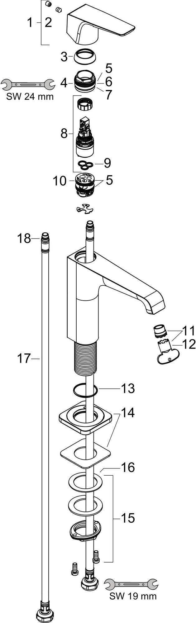 AXOR Citterio E Einhebel-Waschtischmischer DN15 mit Hebelgriff und Zugstangen-Ablaufgarnitur, chrom