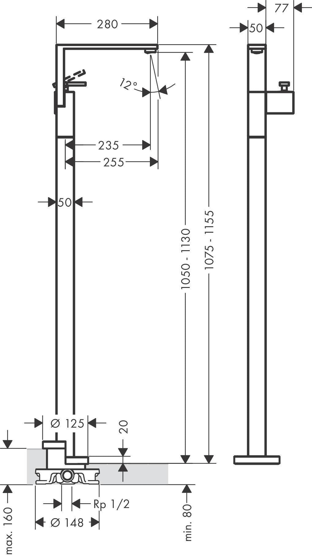 AXOR Edge Waschtischmischer zur Bodenmontage mit Diamantschliff und Push-Open-Ablaufgarnitur