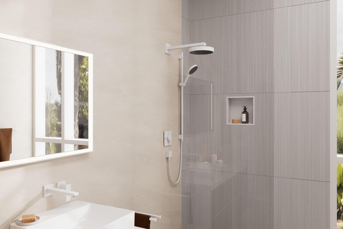 HANSGROHE XtraStoris Individual Wandnische mattweiß 300x150x100 mm mit Designrahmen – Edelstahl V2A