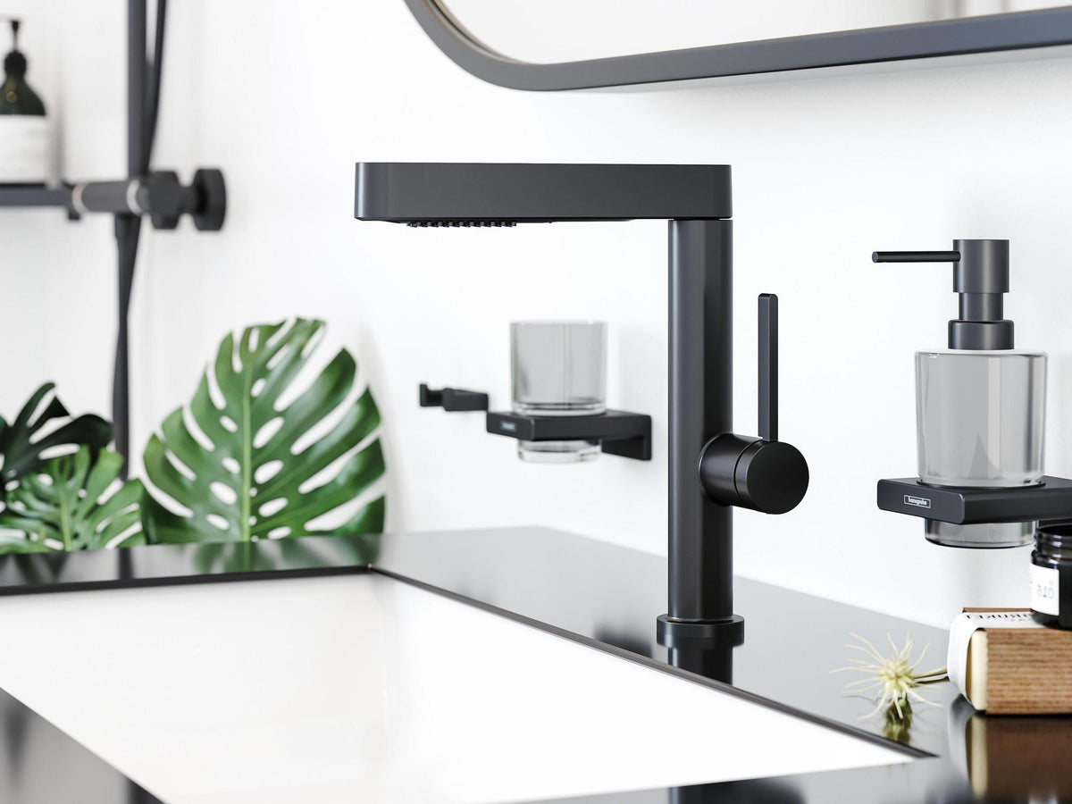 HANSGROHE AddStoris Glashalter Wandmontage Chrom – Mattglas Zahnputzbecher-Halter mit verdeckter Befestigung