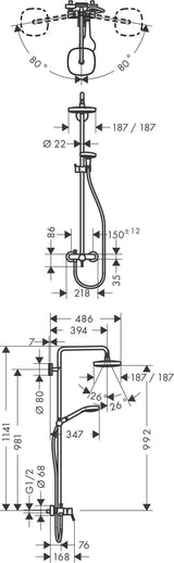 HANSGROHE Croma Select E 180 2jet Showerpipe mit Einhebelmischer, weiß/chrom – Duschsystem mit Kopf- und Handbrause
