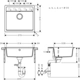 HANSGROHE Spüle S520-F510 graphitschwarz – Einbauspüle aus SilicaTec mit Ablaufgarnitur