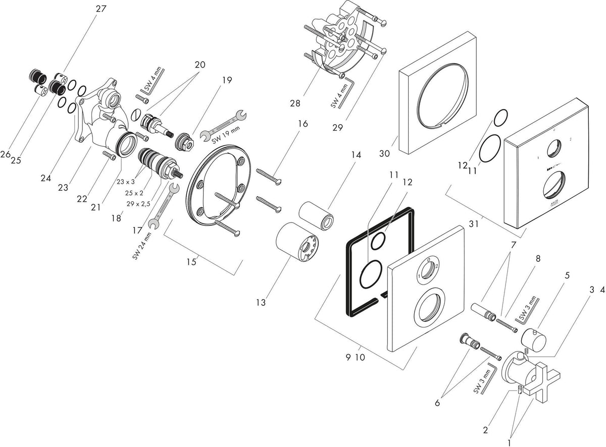 AXOR CITTERIO Unterputz-Thermostat mit Ab-/Umstellventil Kreuzgriff Chrom