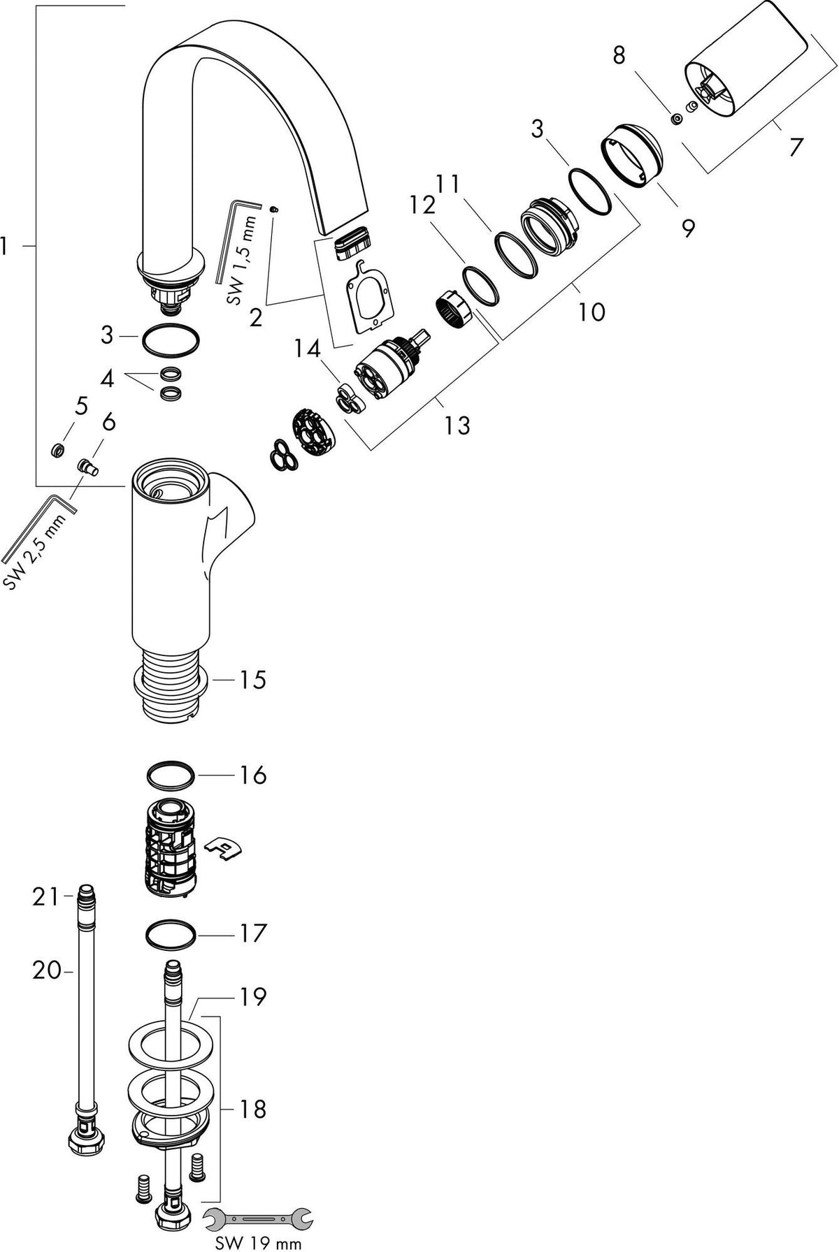 HANSGROHE Vivenis 210 Einhebel-Waschtischmischer mit Zugstangen-Ablaufgarnitur, chrom