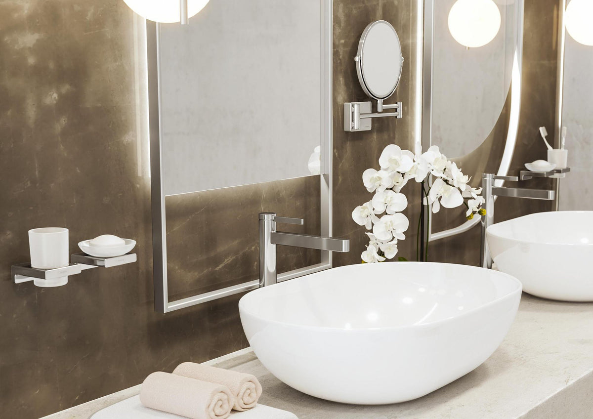HANSGROHE AddStoris Kosmetikspiegel, rund, chrom, neigbar, 1-fach/3-fach Vergrößerung, Wandmontage