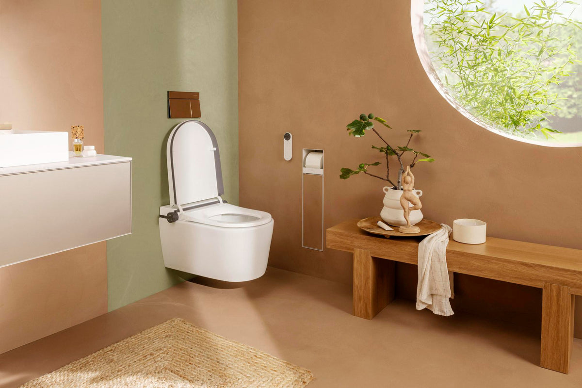 HANSGROHE XtraStoris Rock Toilettenbürstenhalter mit Papierhalter, befliesbare Tür, mattweiß