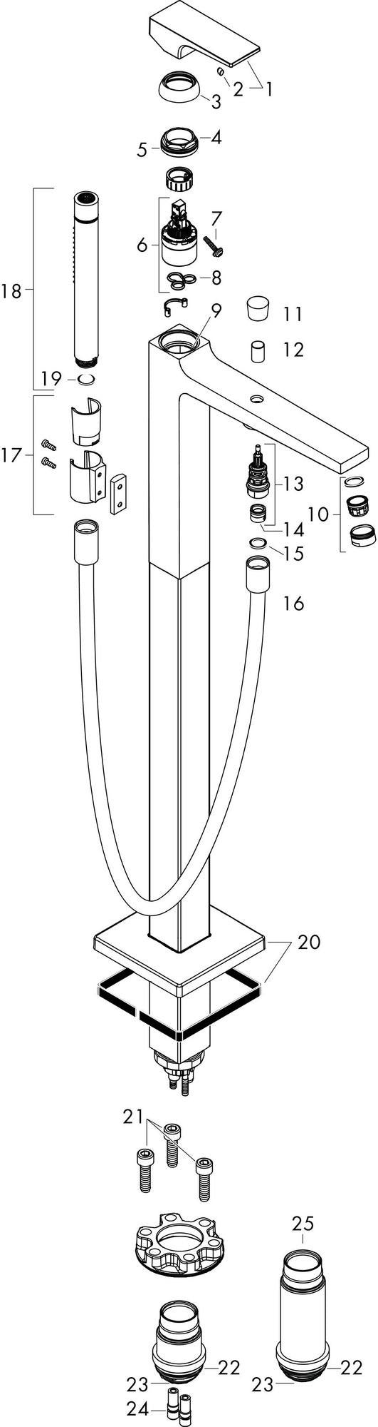 HANSGROHE Metropol Einhebel-Wannenmischer bodenstehend DN15 Chrom mit Stabhandbrause