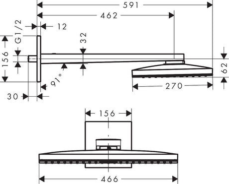 AXOR ShowerSolutions Kopfbrause 460/300 1jet Chrom – Rain Strahl 466 x 270 mm