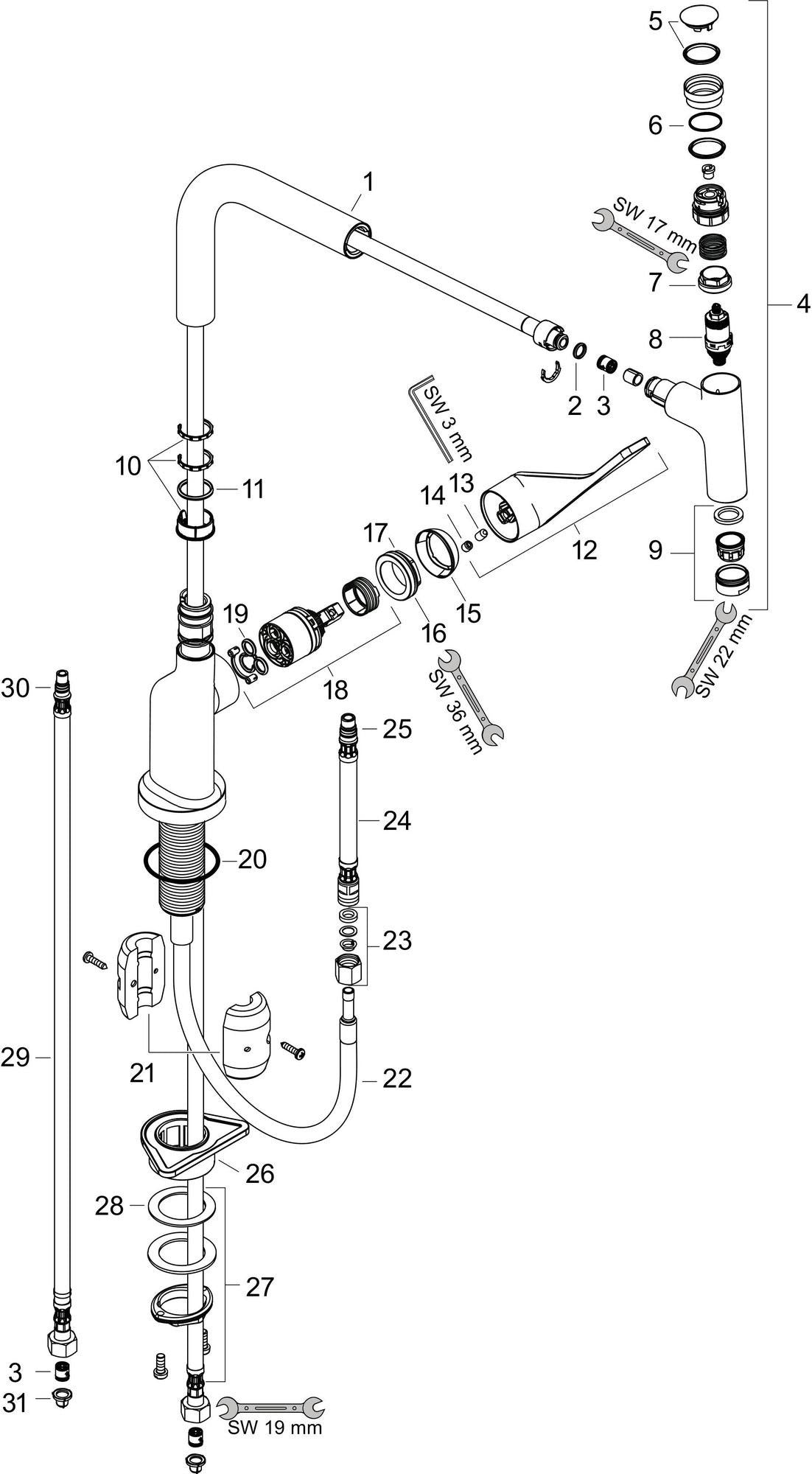 AXOR CITTERIO SELECT Küchenmischer mit Ausziehauslauf, ComfortZone 230, chrom