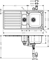 HANSGROHE Einbauspüle S41 340x150 mit Abtropffläche – Edelstahl, reversibel, 2 Becken