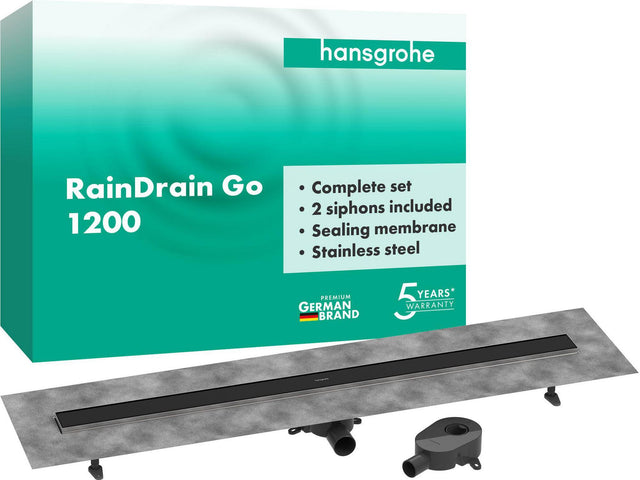 Hansgrohe RainDrain Go Komplettset Duschrinne 1200 mm rückseitig befliesbar für Stand- und flache Installation