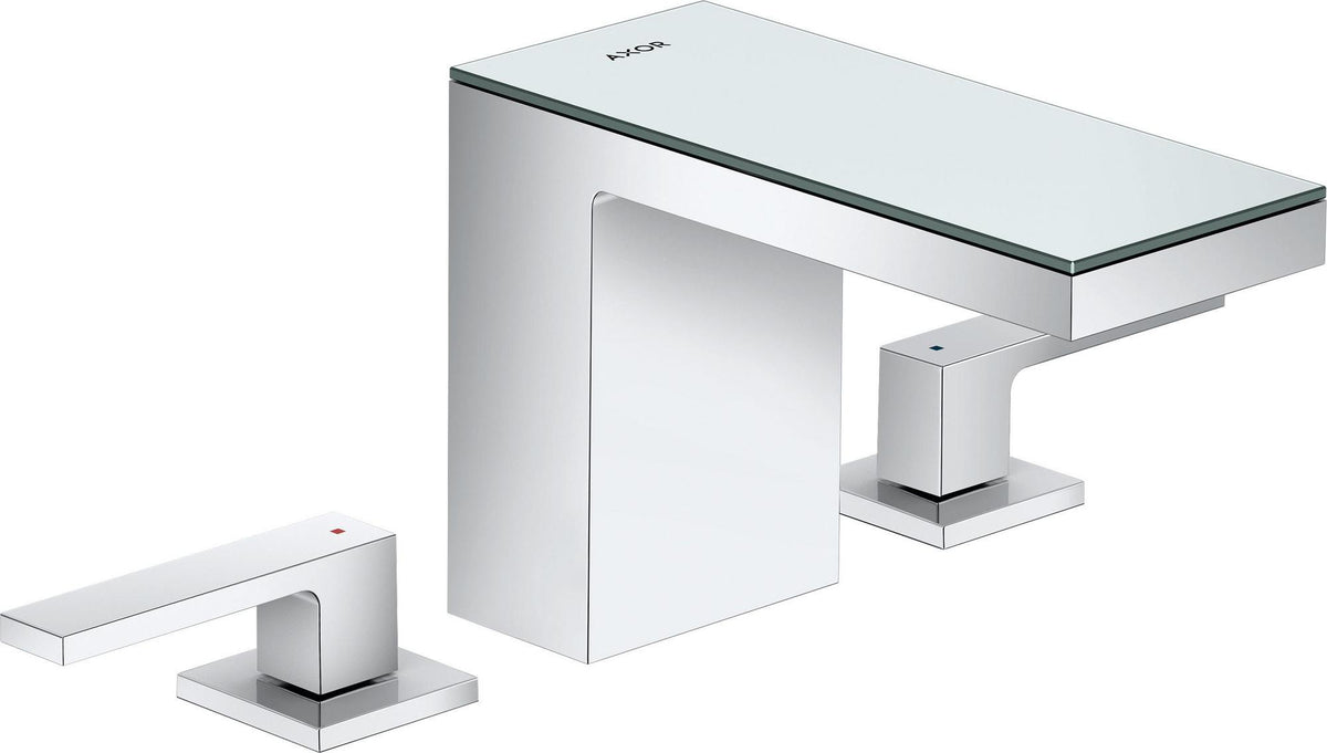 AXOR MYEDITION 110 Einhebel-Waschtischmischer mit Platte und Push-Open Ablaufgarnitur in Chrom / Spiegelglas