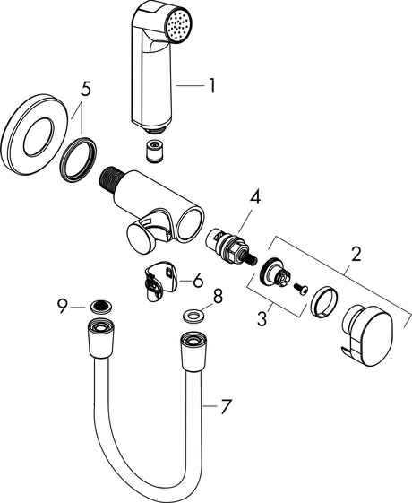 hansgrohe Bidette-Handbrause 1 Jet, Kaltwasser, mattschwarz, mit Brausehalter & Schlauch 1250 mm