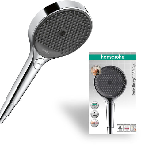 HANSGROHE HG Handbrause Rainfinity 130 3jet Chrom – 3 Strahlarten, QuickClean, Select-Taste