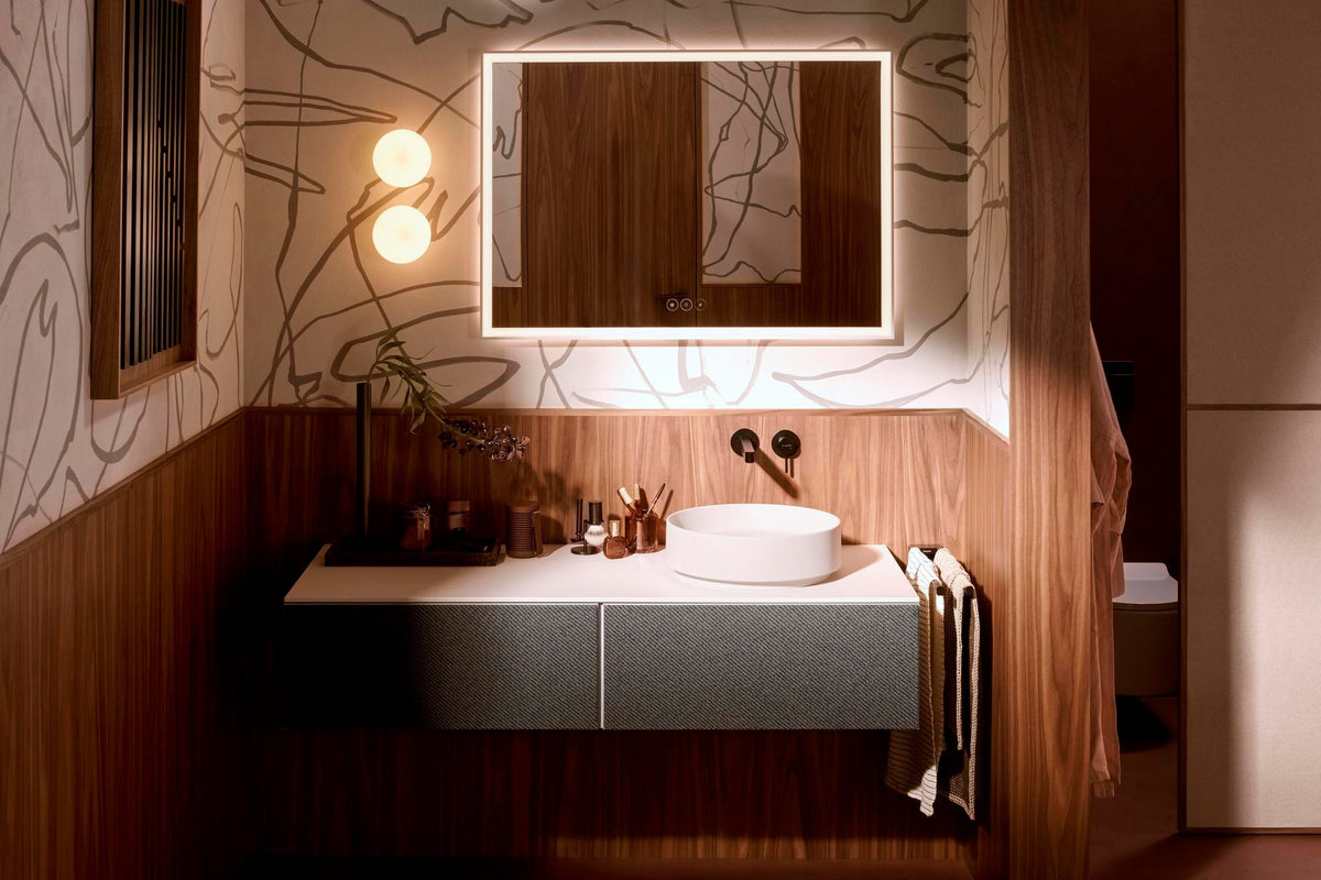 HANSGROHE Xevolos E Waschtischunterschrank 1370 mm – Grifflos, SoftClose, 2 Schubkästen, Sandbeige