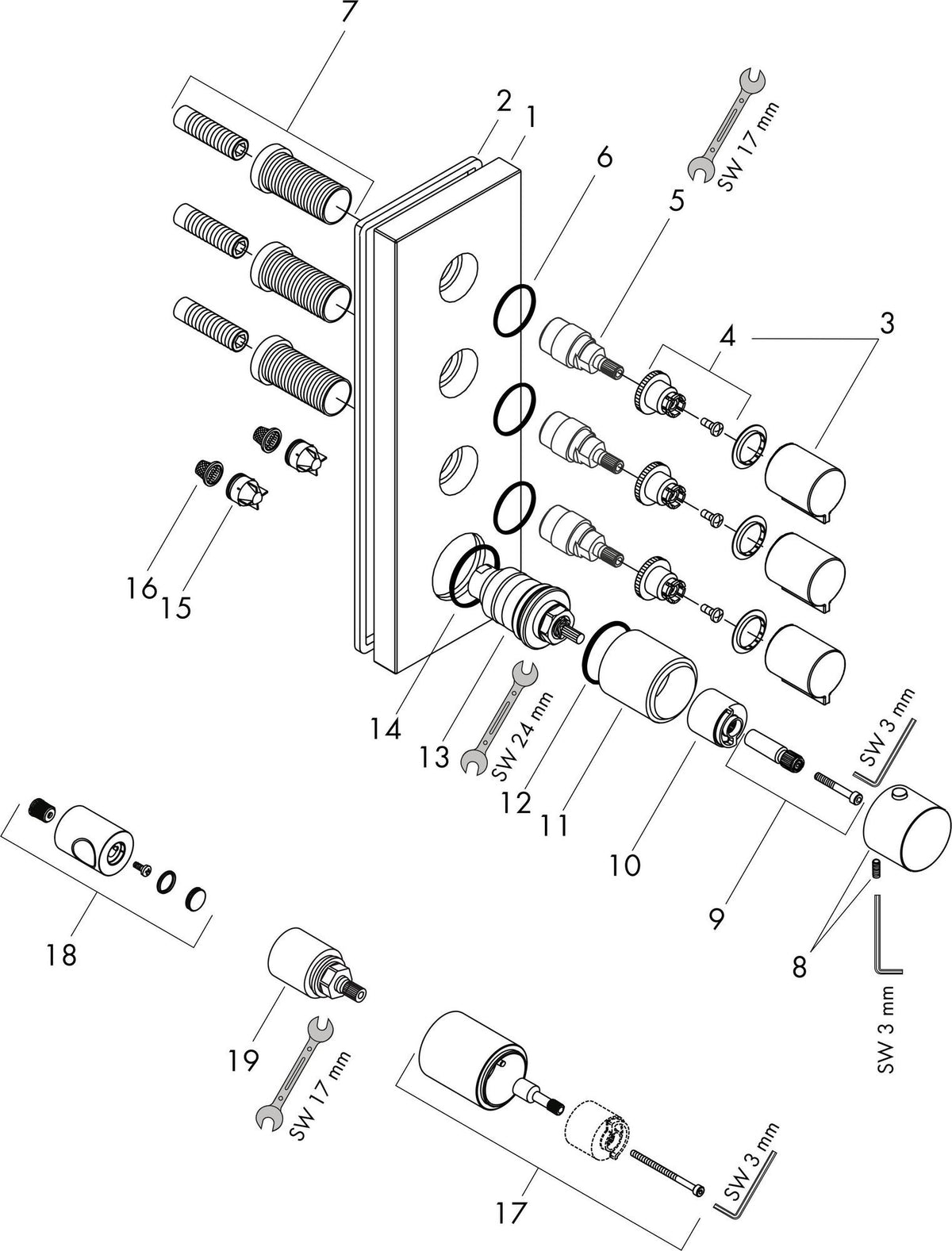 AXOR STARCK SHOWERCOLLECTION Thermostatmodul DN 20 für 3 Verbraucher, eckig, Chrom