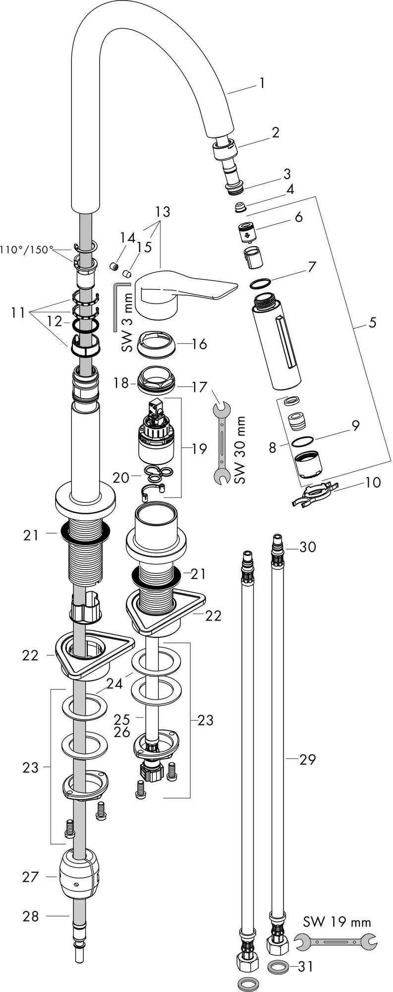 AXOR Citterio M 2-Loch Einhebel-Spültischmischer DN 15 mit Ausziehbrause Chrom