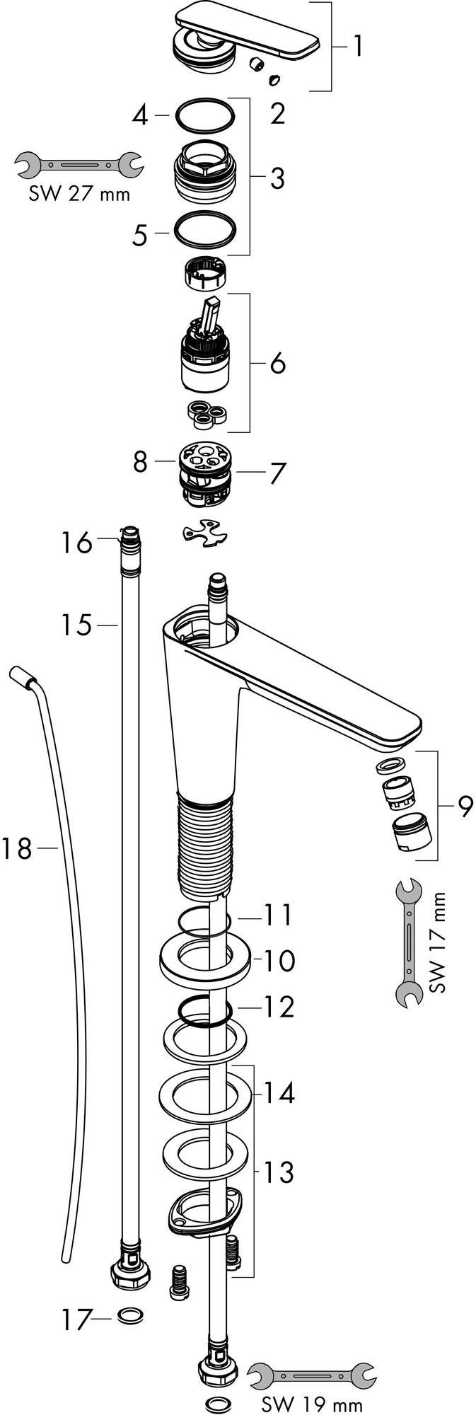 AXOR Citterio C Waschtisch-Einhebelmischer mit Ablaufgarnitur, Auslaufhöhe 90 mm, chrom