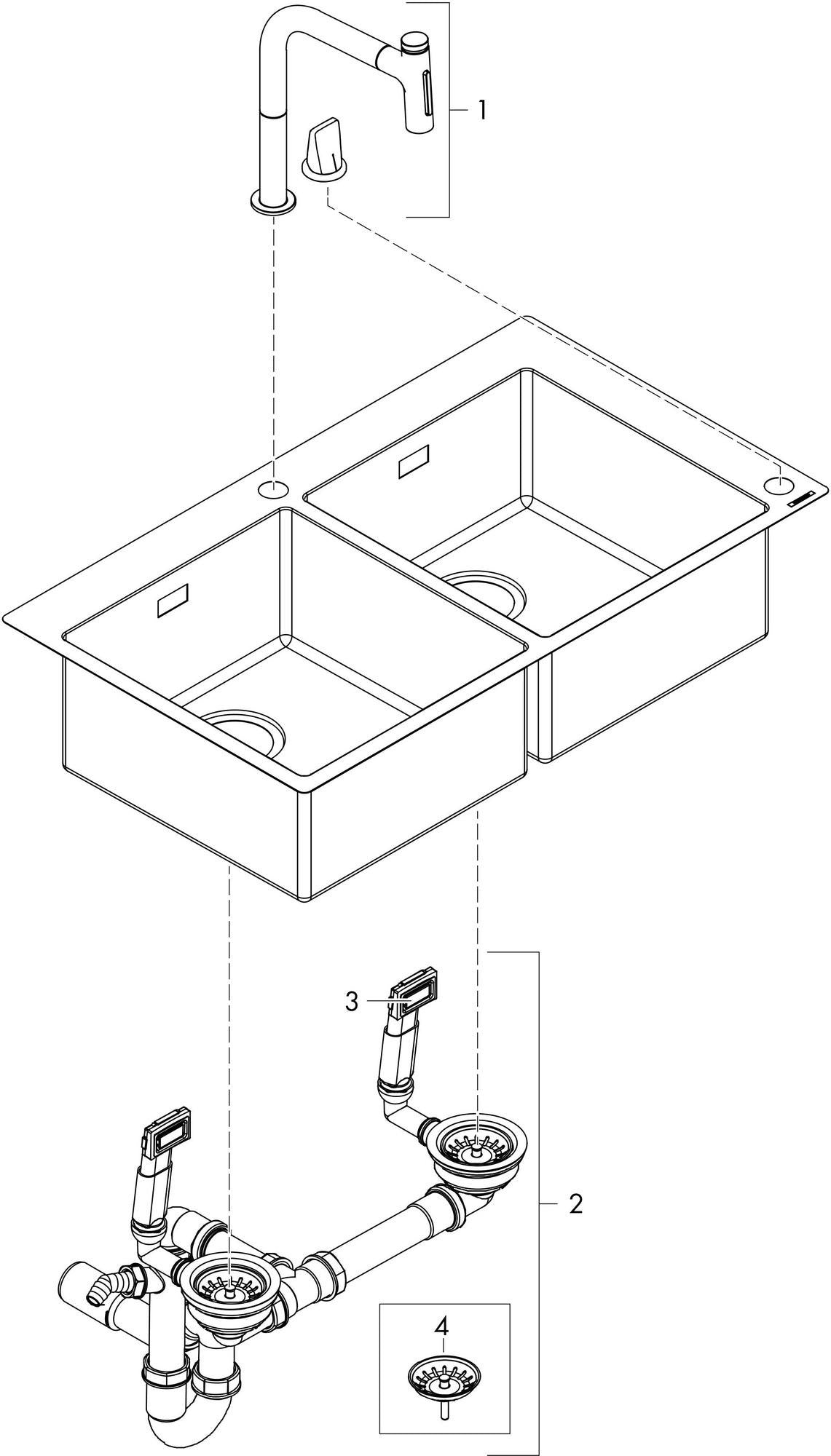 HANSGROHE Spülencombi SELECT 370 x 370 C71-F765-10 in Chrom – Edelstahl-Einbauspüle mit Armatur