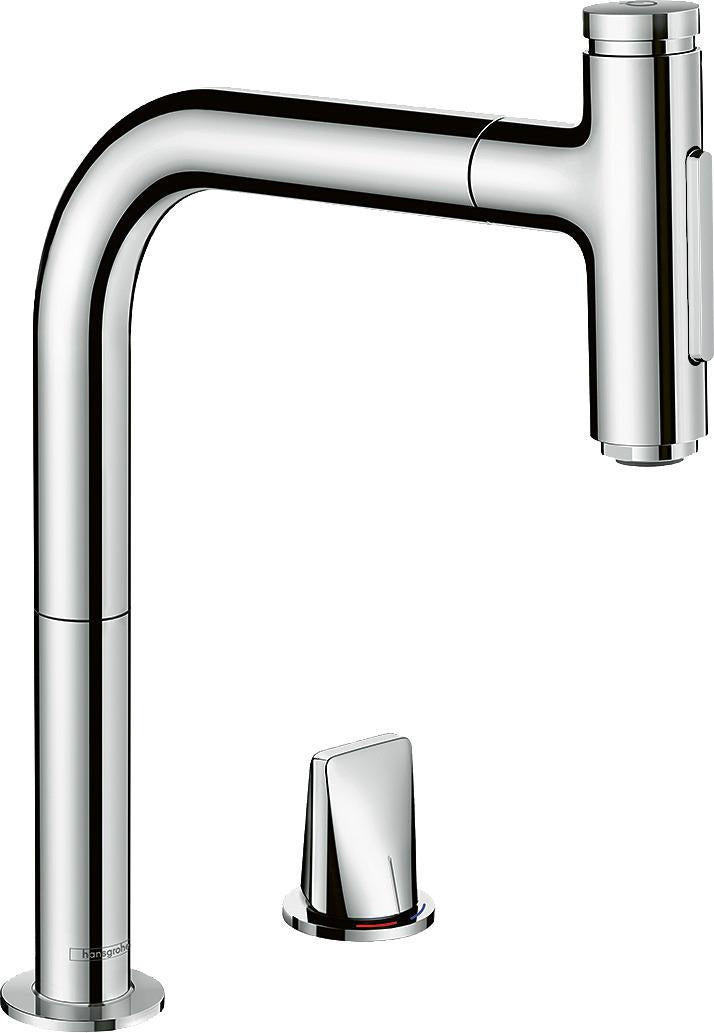 HANSGROHE Metris Select M71 Spültisch-Einhandmischer mit Ausziehbrause, Select-Technologie und ComfortZone 200 – Chrom