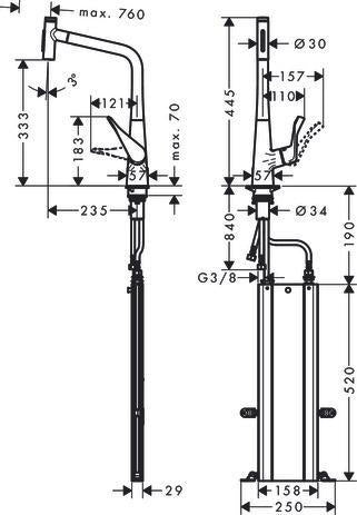 HANSGROHE HG Spültischmischer 320 Select 2jet sBox Ausziehbrause M7117-H320 chrom