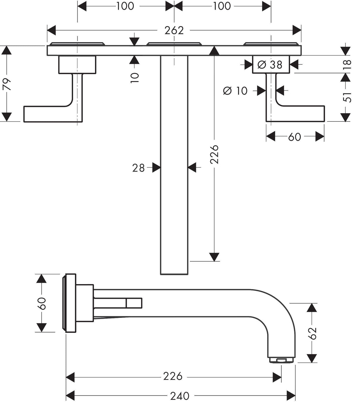 AXOR CITTERIO 3-Loch-Waschtischarmatur DN 15 mit 226 mm Auslauf und Hebelgriffen in Chrom