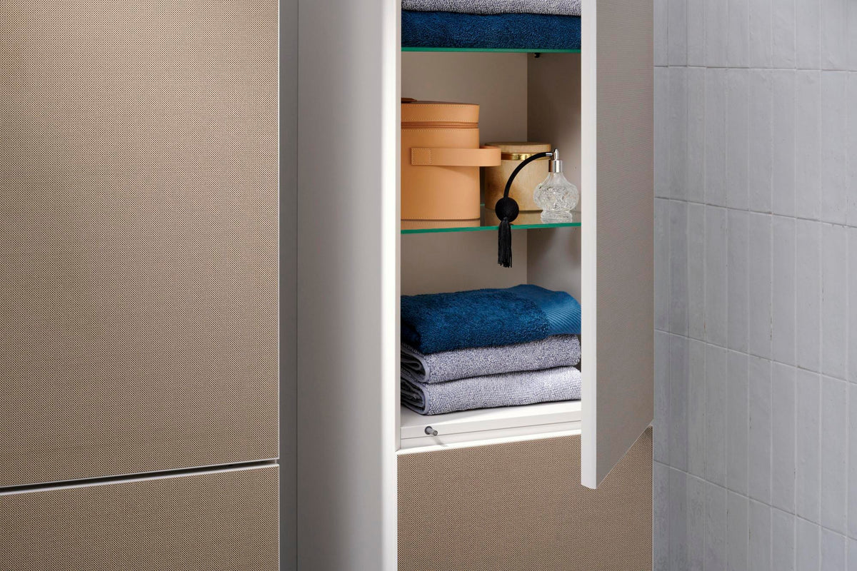 HANSGROHE Hochschrank Xevolos E 1160 mm mit PushOpen, Eiche dunkel/Weiß, grifflos
